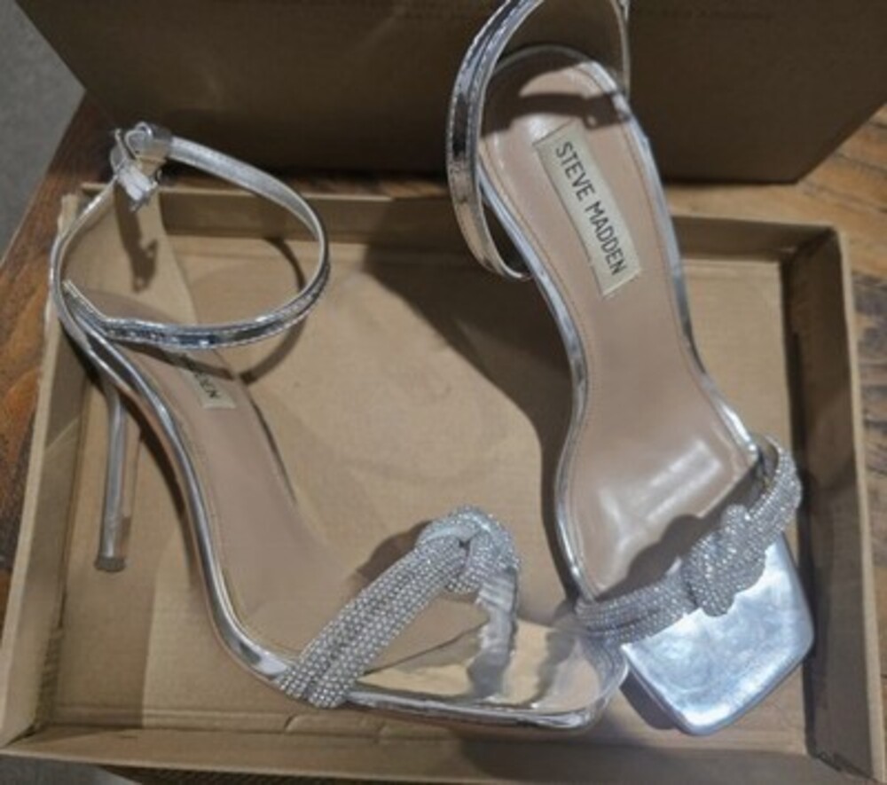 Steve Madden Silver Rhinestone Knot Heels